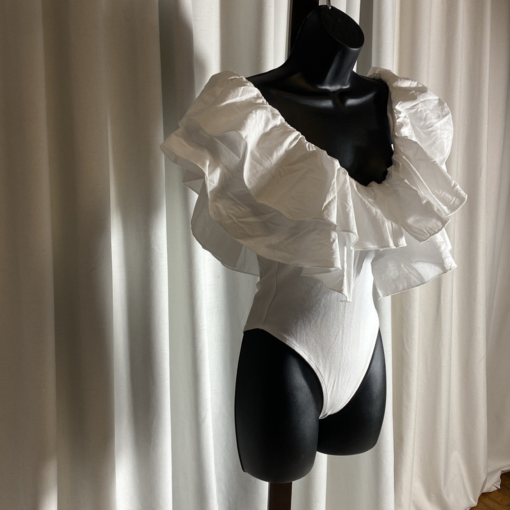 ZARA NEW RUFFLE SLEEVE BODYSUIT RIBBED Size M - Picture 5 of 12